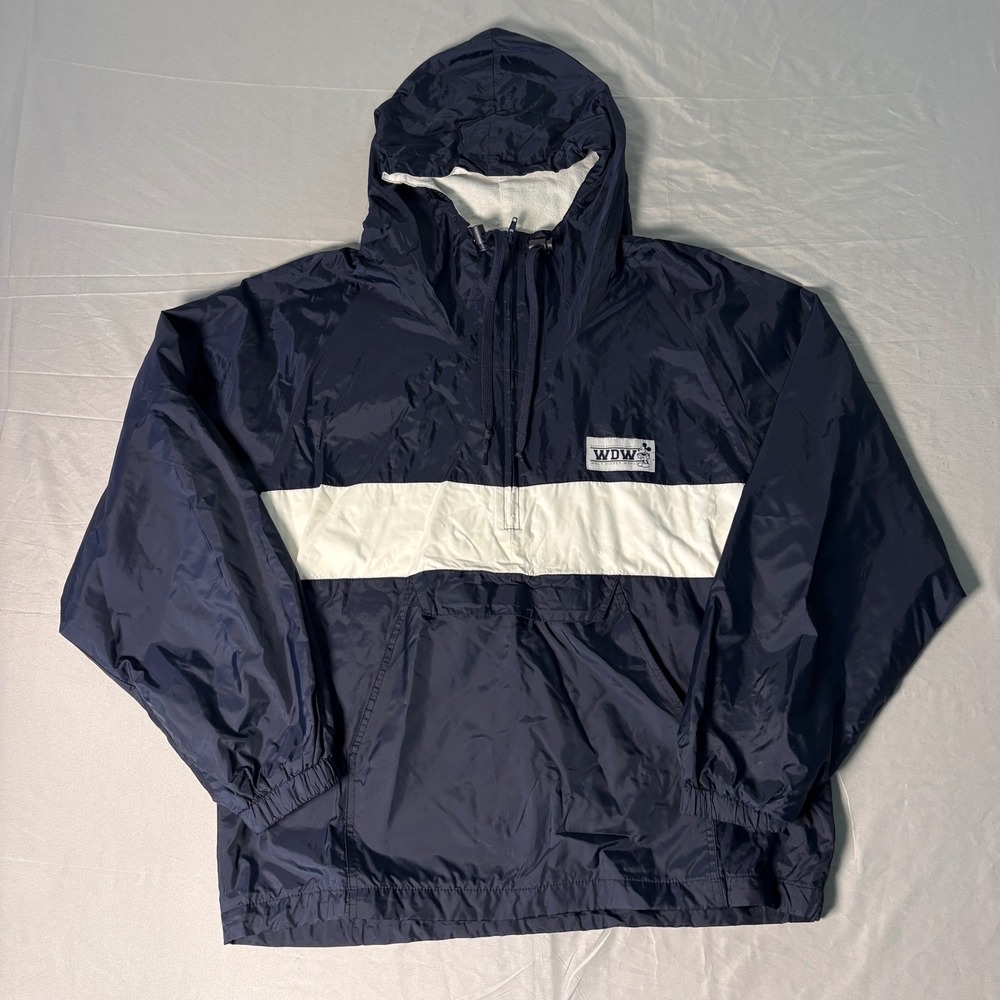 Walt Disney World Vintage Mickey Mouse Anorak Windbreaker Navy Blue White Mens M